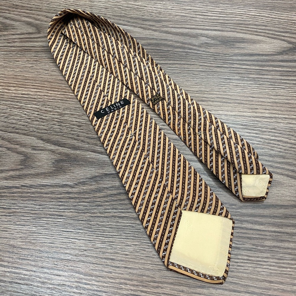 Celine Tan, Brown & White Check Stripe Tie - Picture 3 of 6